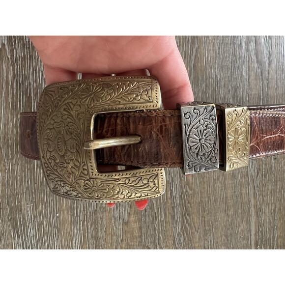 Vintage STREETS AHEAD Brown Western Croc Leather Belt Small 26 main image 6